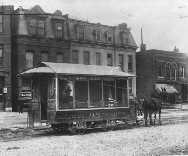 Mules pulling Streetcar, 1870s